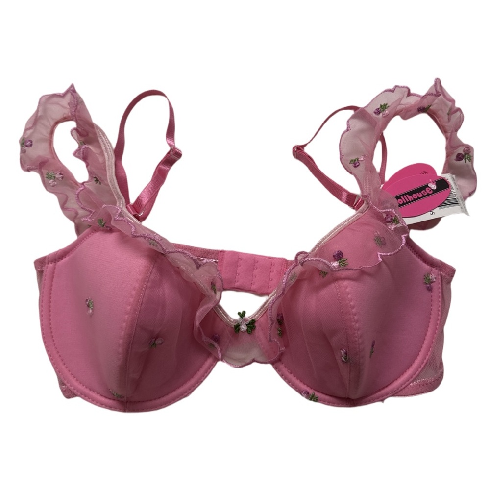 Y2K DOLLHOUSE pink fairycore bra with frilly off shoulder design, 38C. BNWT.